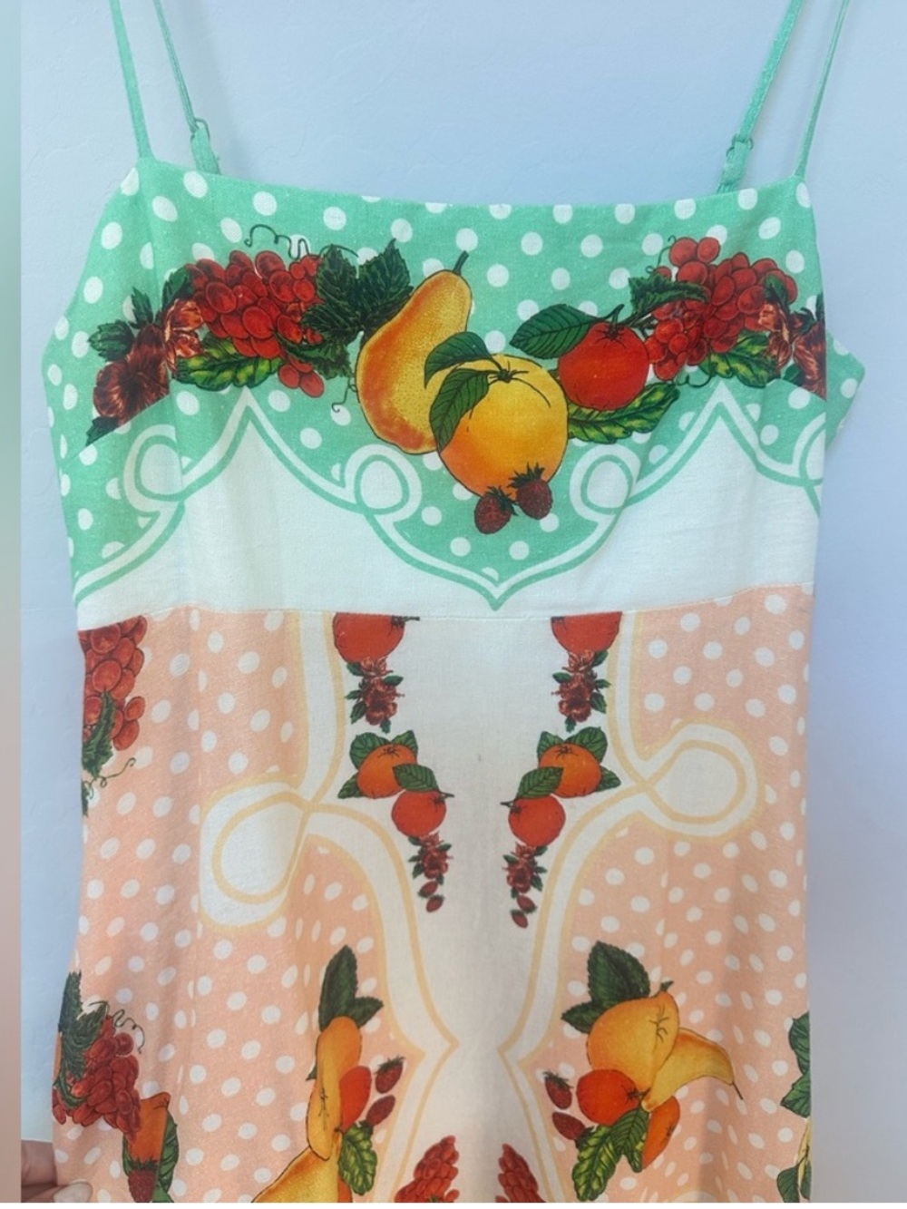Caroline Constas Linen Blend Colorful Fruit-Print Maxi Dress w/ Pockets | New - Picture 5 of 10